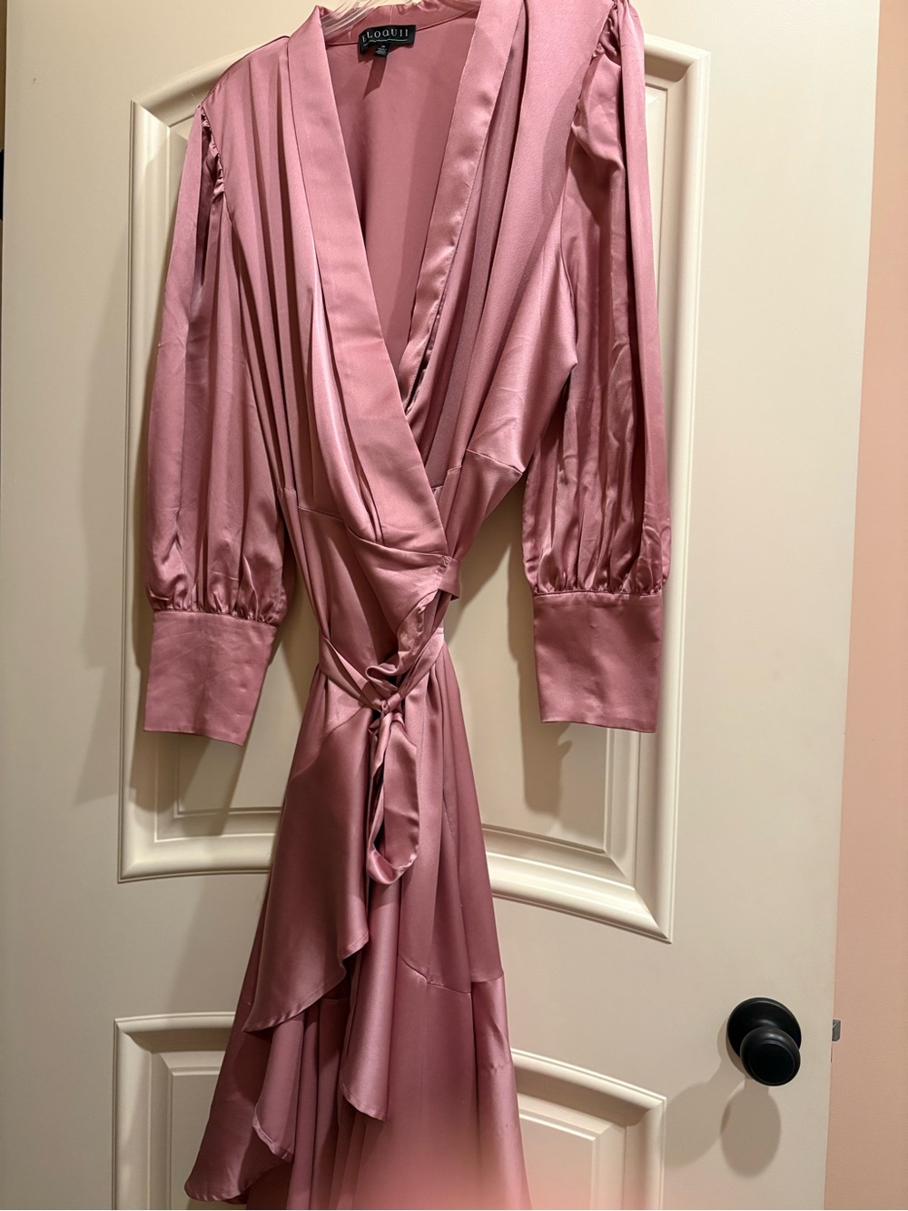 Rose Pink Satin Wrap Midi Dress by